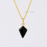 Black Onyx 11x15mm Kite Shape Gemstone Necklace, 925 Sterling Silver Gold Plated Necklace, Women's Gift Necklace, Minimalist Silver Necklace